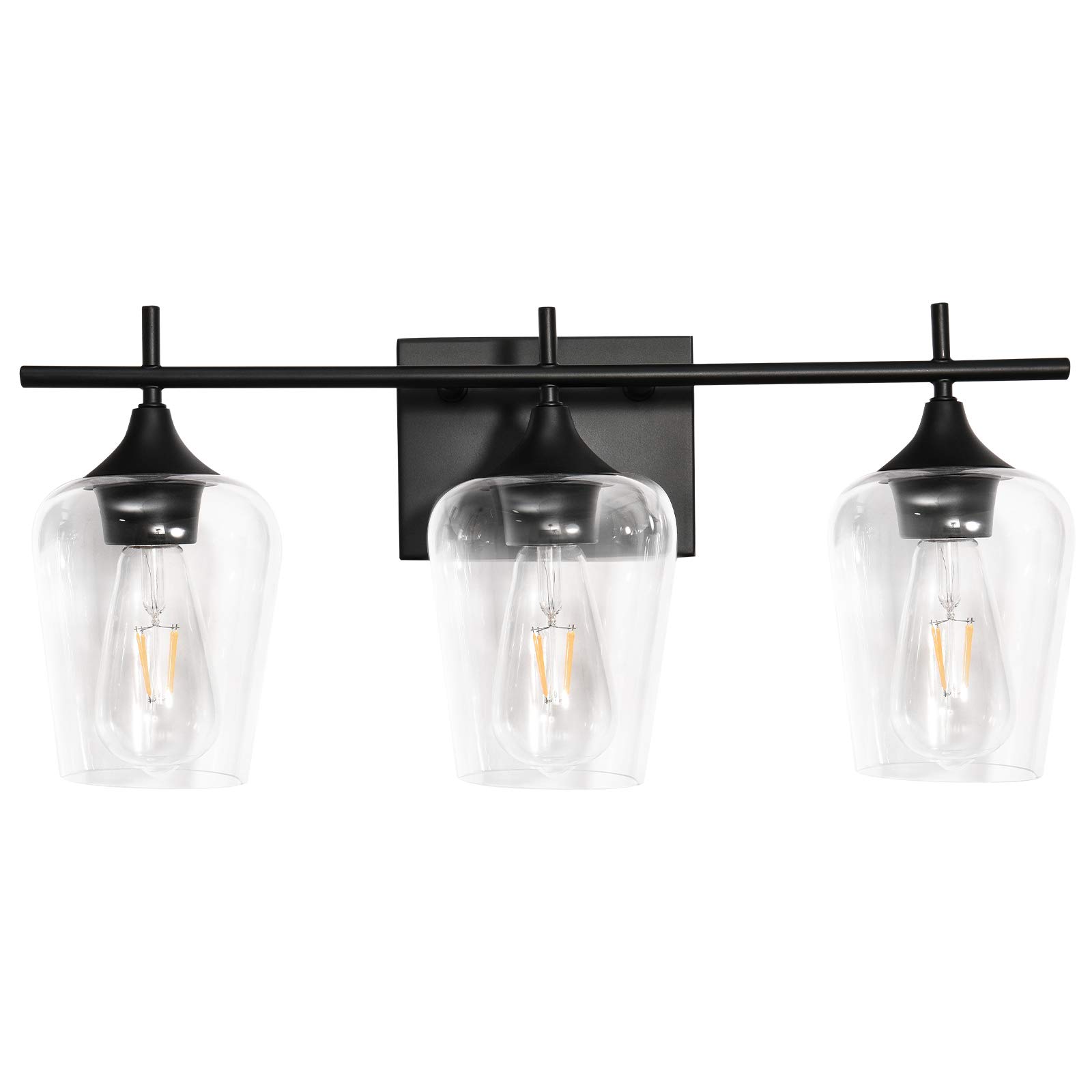 Modern Black 3-Light Bathroom Vanity Fixture with Clear Glass Shade - Wall Sconce Lighting for Bathroom, Bedroom, Living Room, Staircase, Gallery & Restaurant Decor | Perfect for Vanity Mirror Lighting, Hallway Ambience & Dining Area Accent