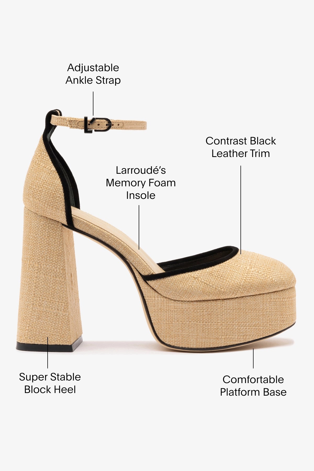 Ari Pump Women's Shoes in Beige Raffia with Black Leather Trimming - Comfortable Heels for Work, Weddings & Special Occasions