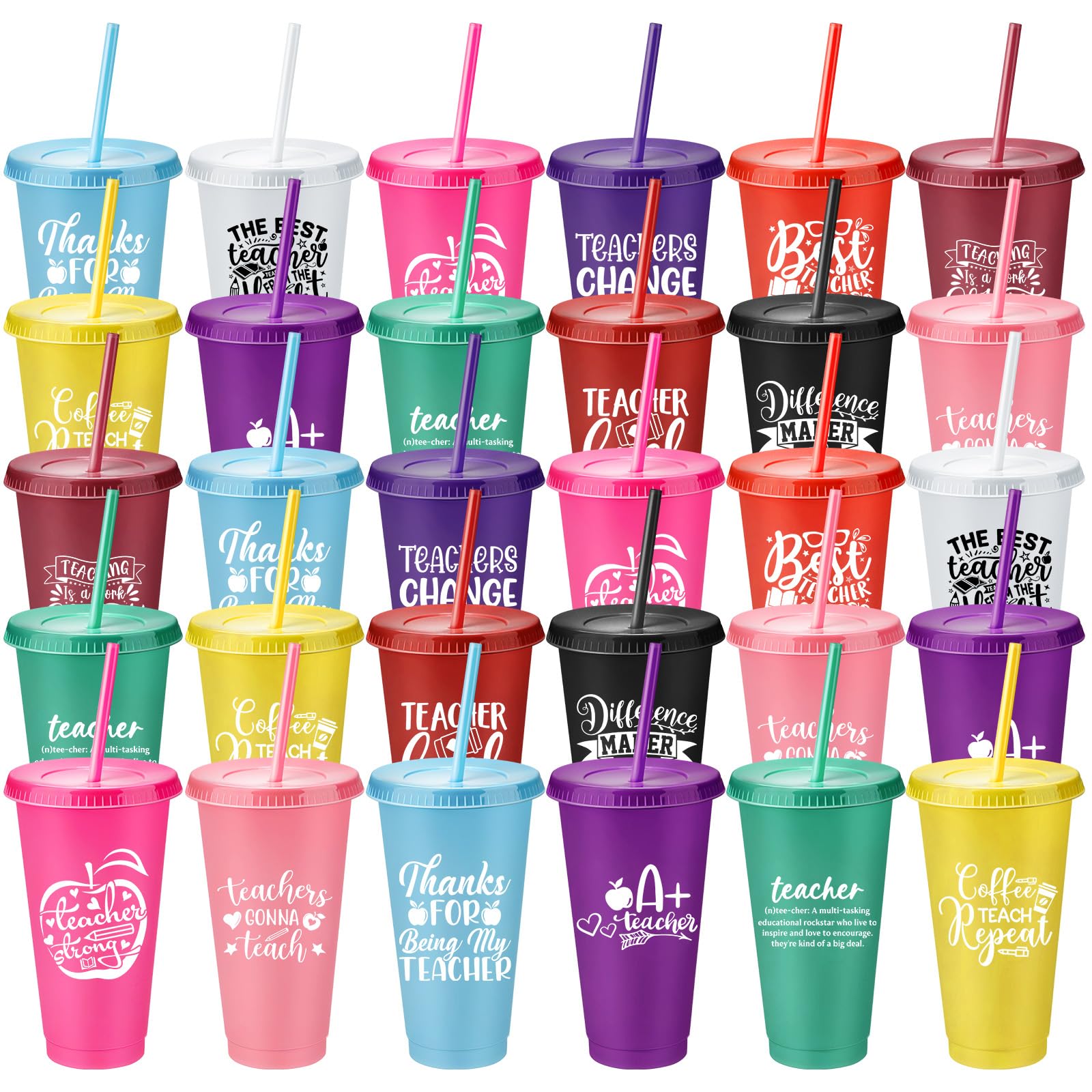30 Pcs Inspirational Teacher Tumbler Cups with Lids & Straws - Bulk Reusable Water Bottles for Teachers, Coworkers - Perfect for Teacher Appreciation Gifts & Daily Use