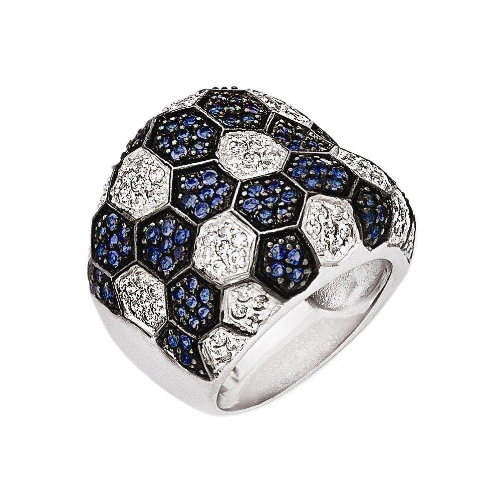 Sterling Silver & Black Rhodium Plated Blue Glass & Cubic Zirconia Ring for Women - Elegant Statement Jewelry for Parties, Weddings & Everyday Wear