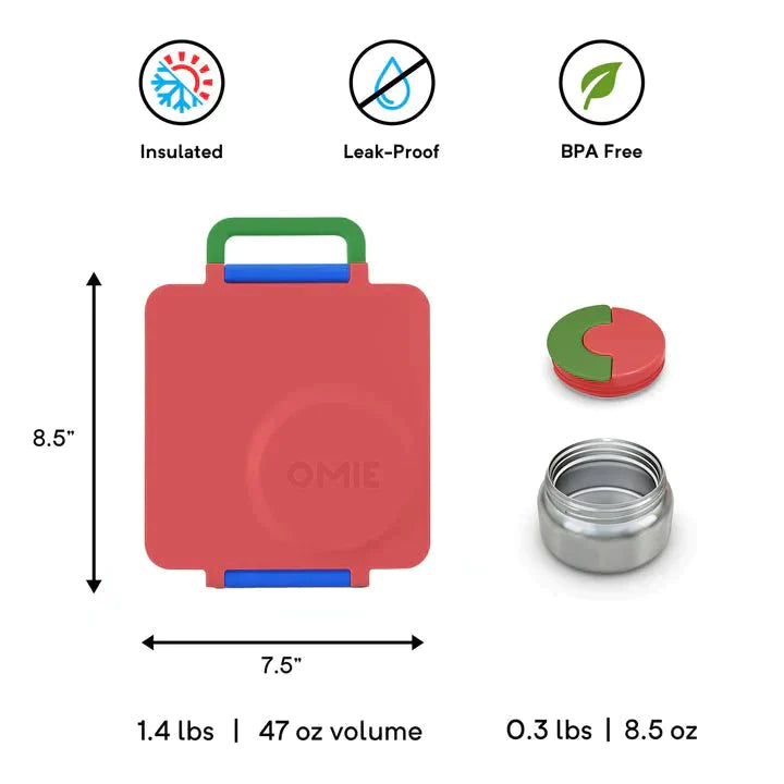 OmieBox V2 Bento Lunch Box for Kids - Leak Proof & Insulated - Scooter Red Design - Perfect for School, Picnics & Travel