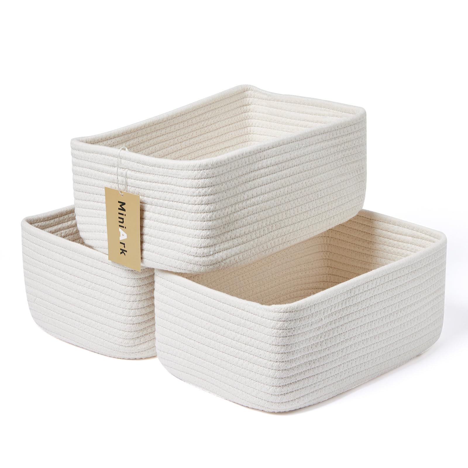 Woven Rope Storage Baskets - 3 Pack Organizer Bins for Closet & Toys | 11.5×7.5×4.7