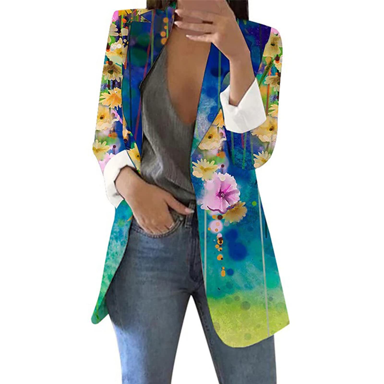 Women's Printed Cardigan Suit - Long Sleeve Lapel Office Blazer Jacket for Business & Formal Wear | Winter Work Attire & Professional Outfits