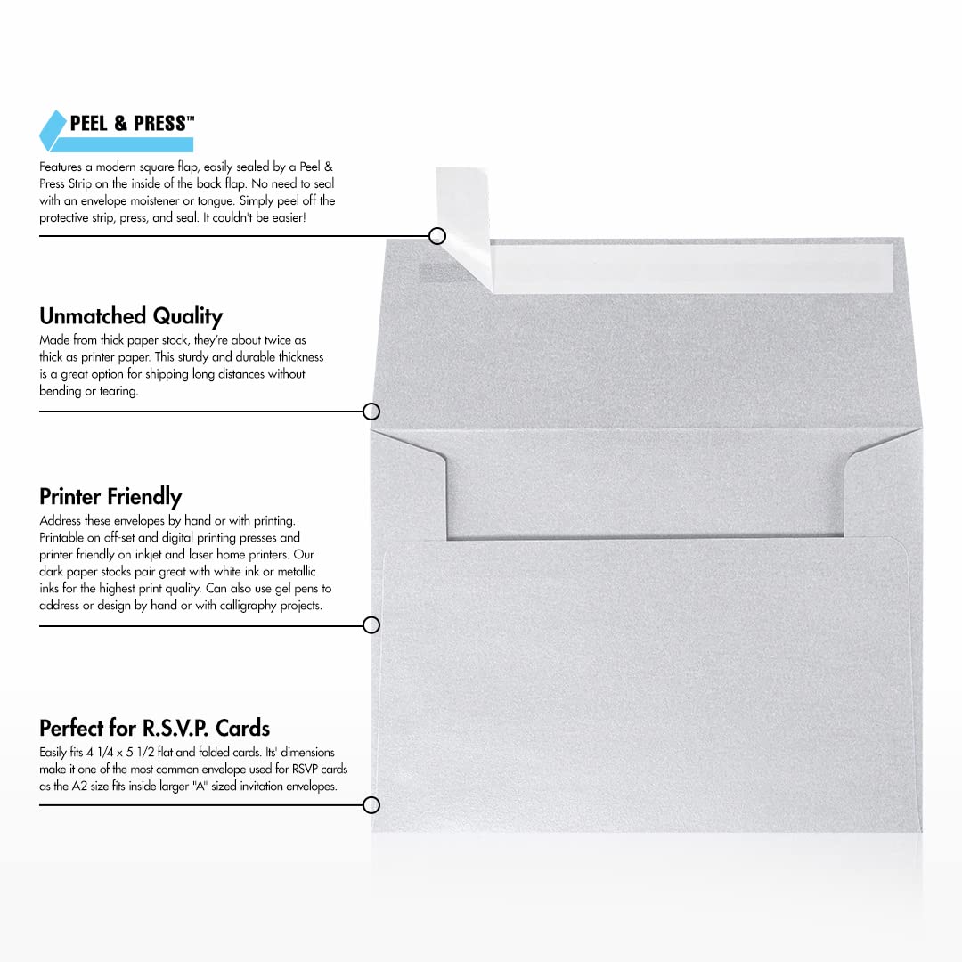 Premium A2 Silver Metallic Peel & Press Invitation Envelopes (4 3/8