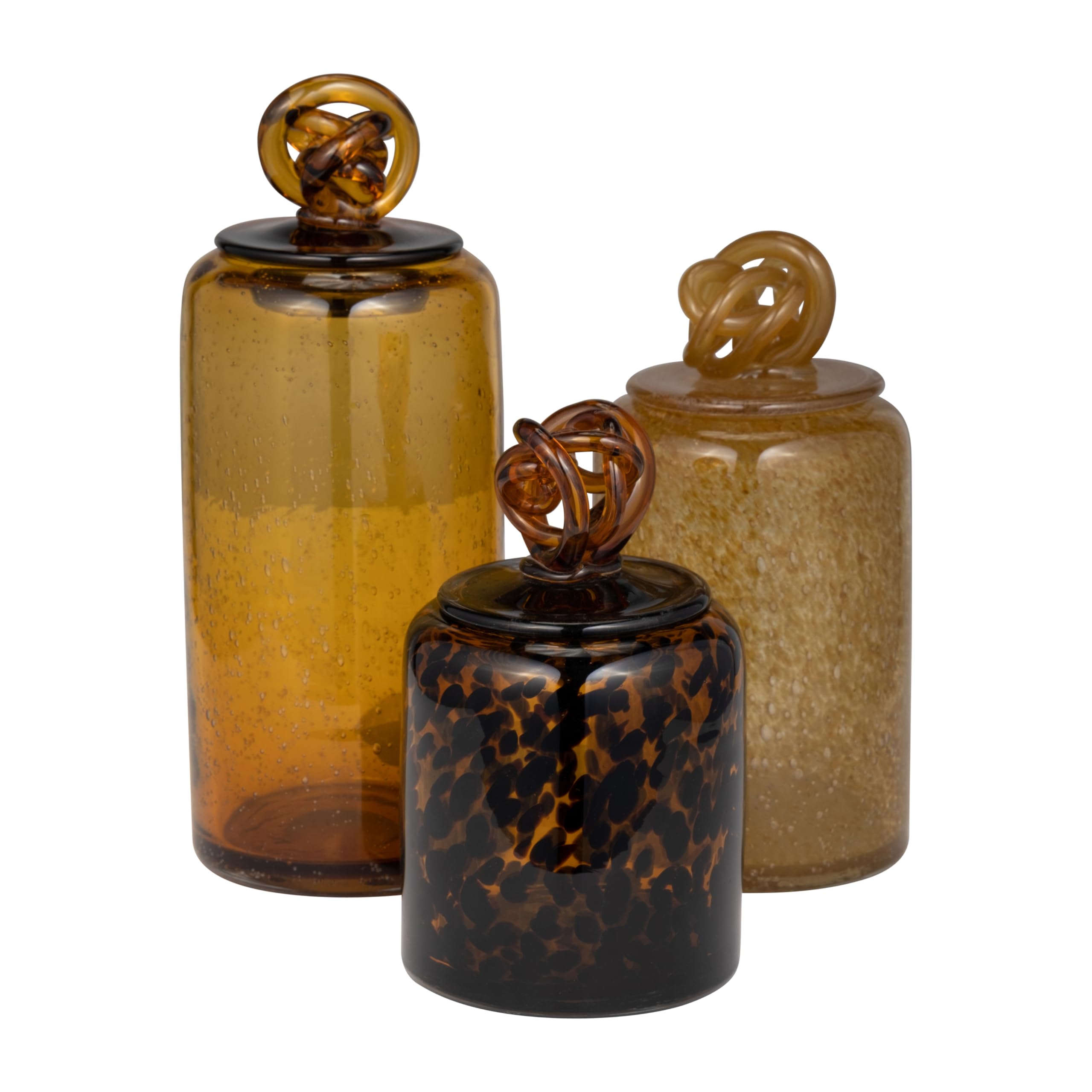 10 Inch Amber Orange Glass Bottle Vase with Lid - Knotted Topper Table Decor for Home or Office - Modern Centerpiece for Dining Table, Wedding Decor, and Farmhouse Style Interior Design