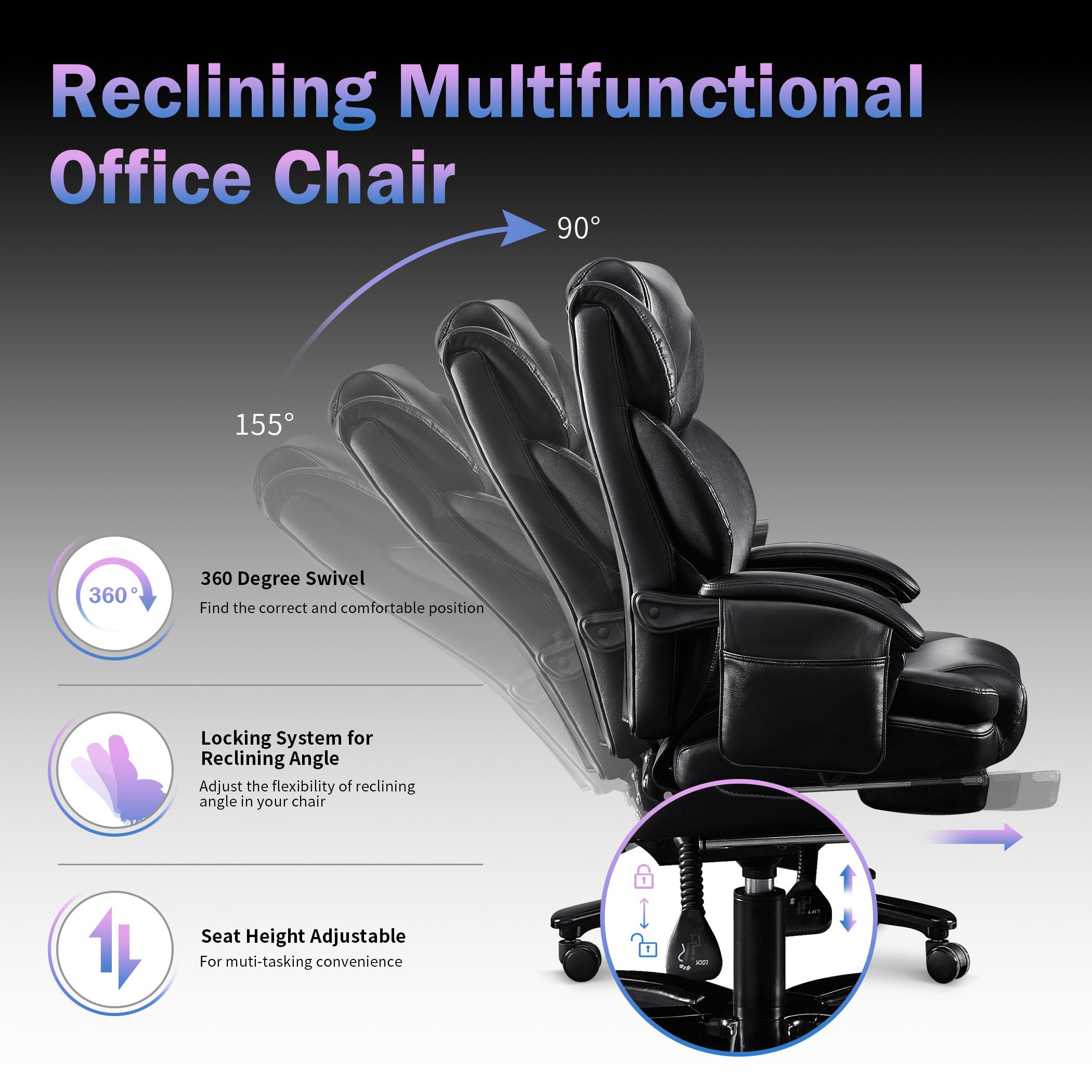 Big and Tall Executive Chair 500lbs Capacity - 3D Rolling Massage Lumbar Support, High Back Recliner with Footrest, Wide Breathable Seat - Office & Home Desk Chair for Large Men - Perfect for Long Work Hours & Gaming Sessions