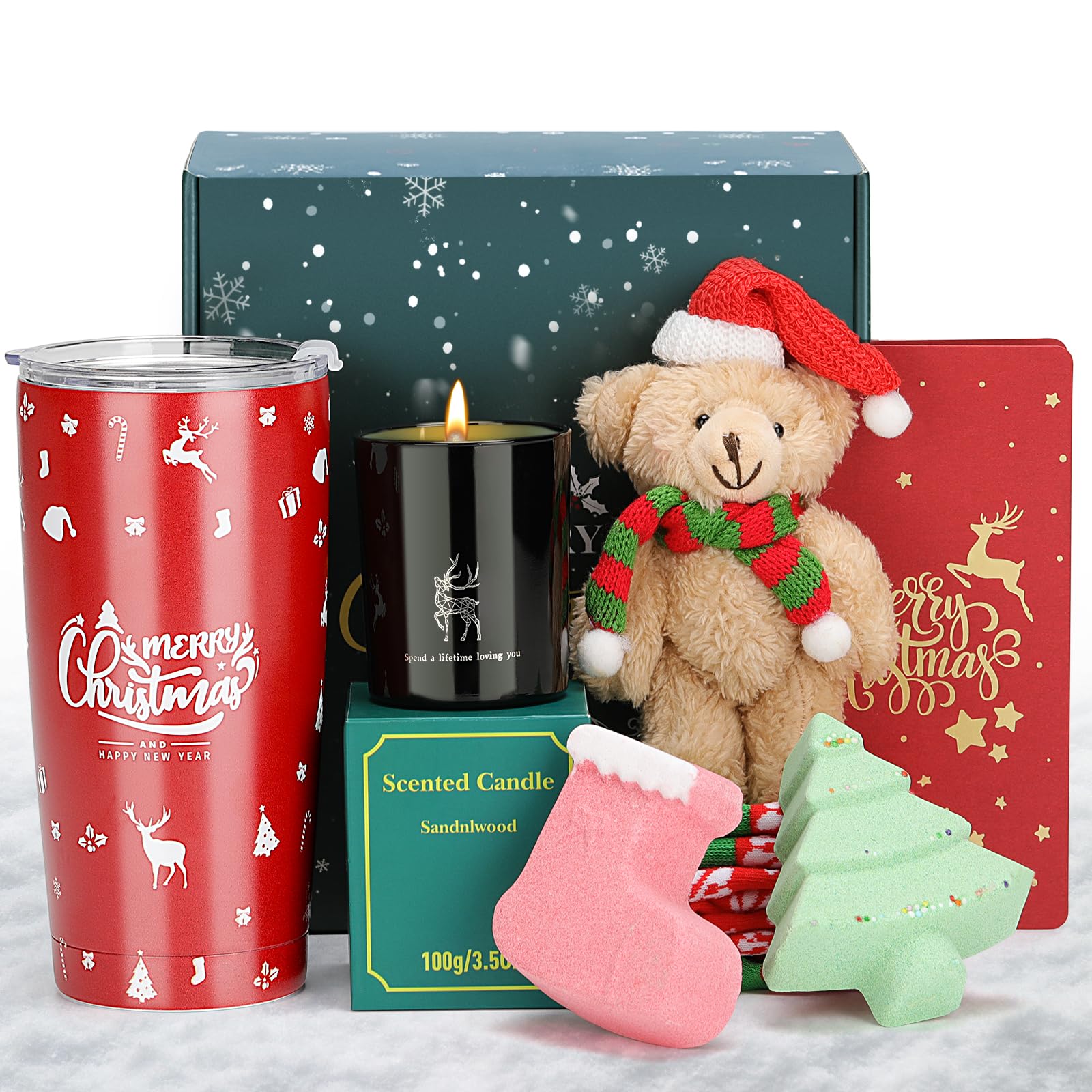 7Pcs Christmas Gift Set for Women - Holiday Tumbler & Relaxing Spa Basket, Perfect Xmas & New Year Gifts for Mom, Grandma, Sister, Wife, Teacher & Friend | Great for Office Parties, Secret Santa & Holiday Celebrations