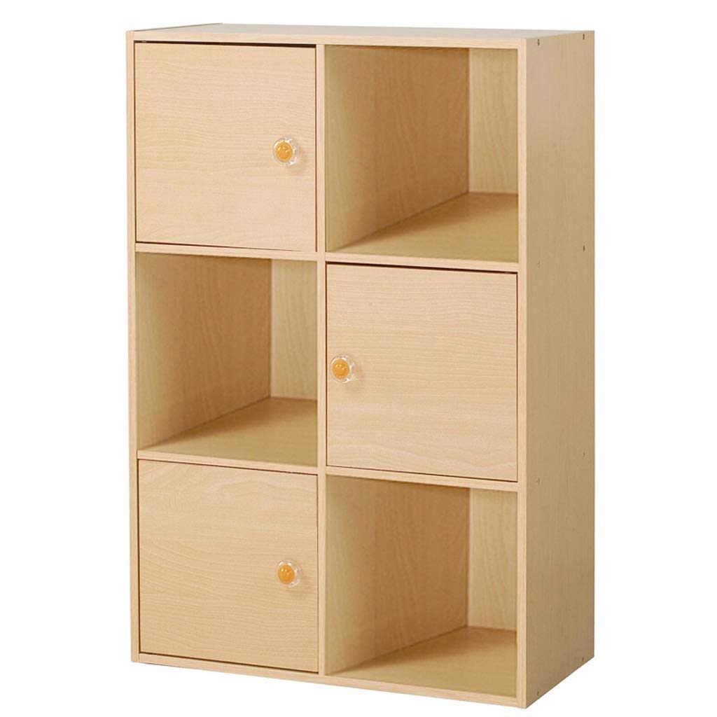 3-Tier 6 Cube Bookcase with 3 Doors & 3 Open Shelves - Modern Storage Bookshelf for Living Room, Bedroom & Office - liushop Standing Bookcase (Color A)