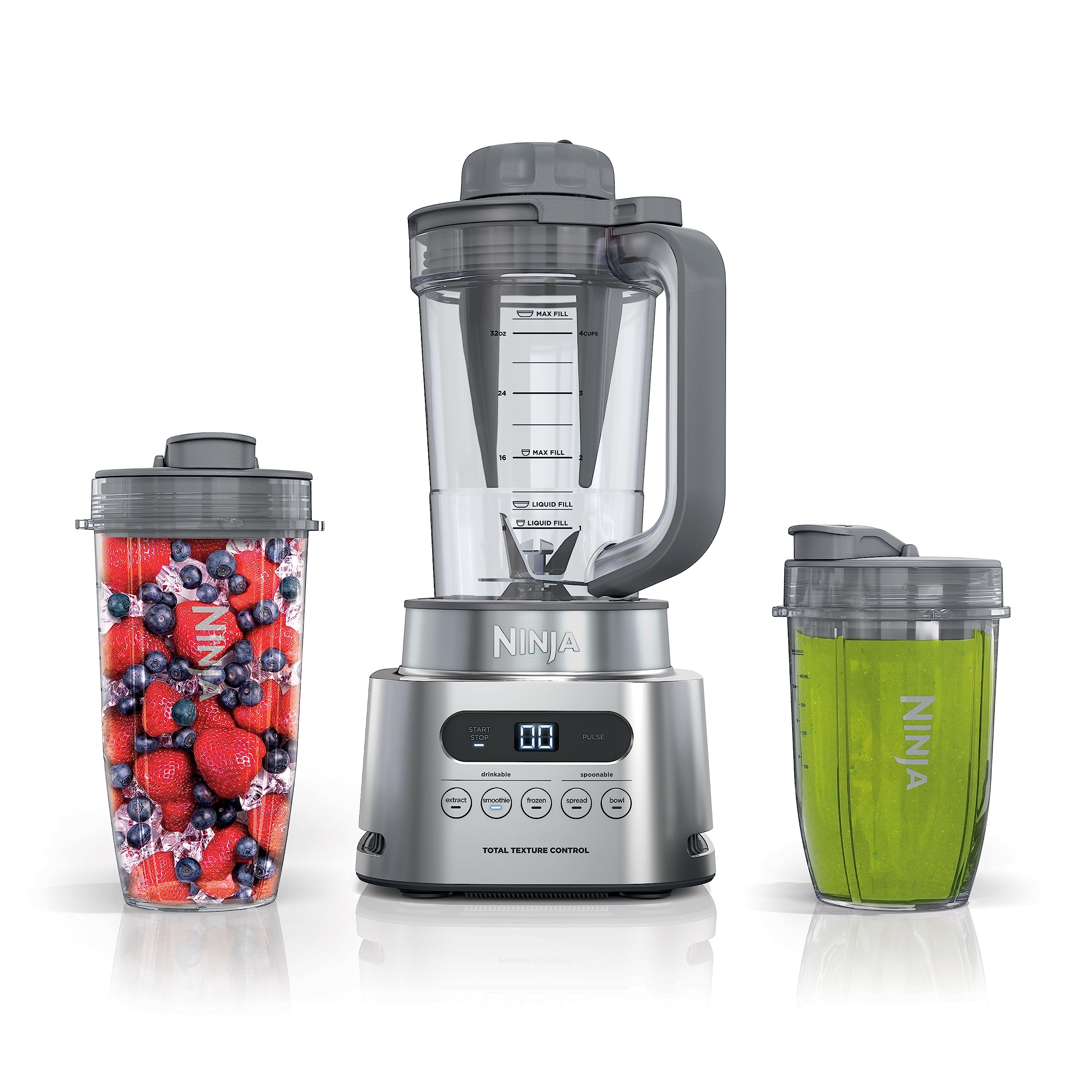 Ninja SS151 TWISTi Blender DUO - 1600W High-Speed Smoothie Maker & Nutrient Extractor with 5 Functions (Smoothies, Spreads & More) | Includes 34oz Pitcher & 2 To-Go Cups | SmartTORQUE Technology | Perfect for Smoothies, Nut Butters & Meal Prep - Gray