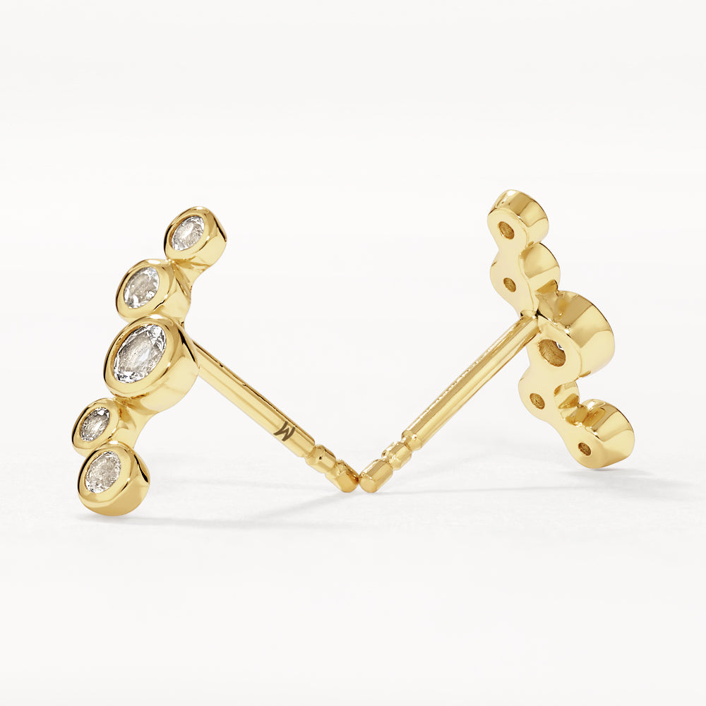 14K Gold White Topaz Bezel Bubble Stud Earrings for Women - Elegant Everyday Jewelry for Work, Parties & Special Occasions