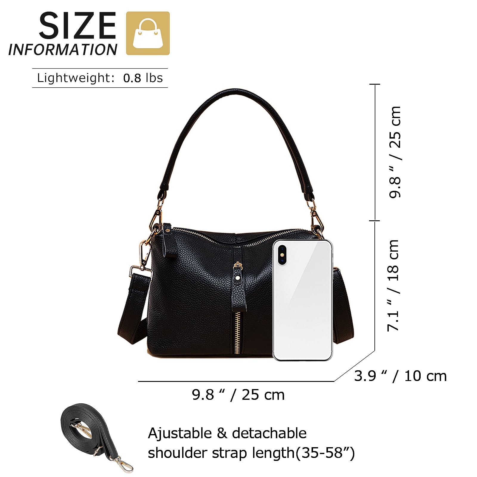 Genuine Leather Hobo Bags for Women - Small Crossbody Purse with 2 Adjustable Straps, Shoulder Bag & Tote Handbag | Perfect for Work, Travel & Everyday Use