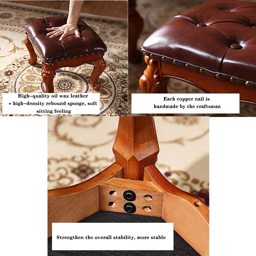 European-Style Square Foot Rest Stool for Living Room - Brown 40x34x32cm, 150kg Capacity - Perfect for Sofa Footstool, Coffee Table Companion & Porch Shoe Changing Stool