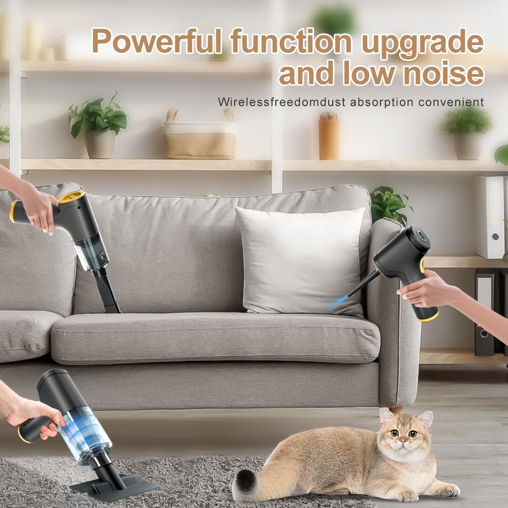 9000PA Cordless Rechargeable Car Vacuum Cleaner with Compressed Air Duster - Powerful Handheld Vacuum for Car Detailing, Home & Office Cleaning - Perfect for Pet Hair, Crumbs & Dust Removal