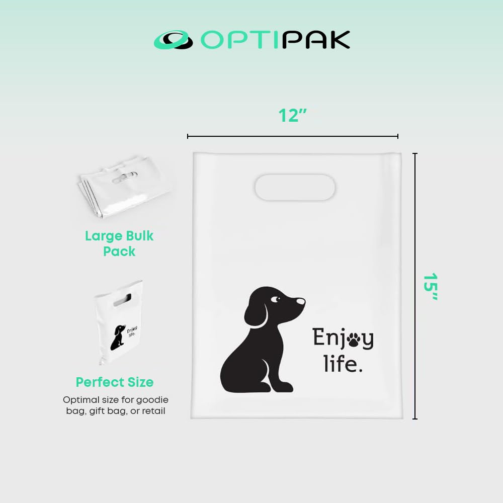 12x15 Plastic Bags with Handles - Durable Die-Cut Retail Shopping Bags for Small Business & Boutique Stores - Perfect for Vendor Events, Tradeshow Supplies & Everyday Shopping - Enjoy Life with Convenient Merchandise Bags