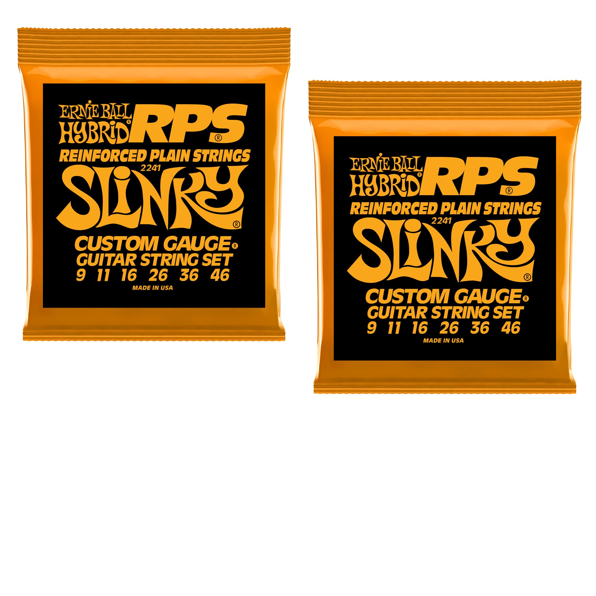 2 Pack Ernie Ball 2241 RPS Reinforced Hybrid Slinky Electric Guitar Strings (9-46 Gauge) - Perfect for Rock, Blues & Studio Recording