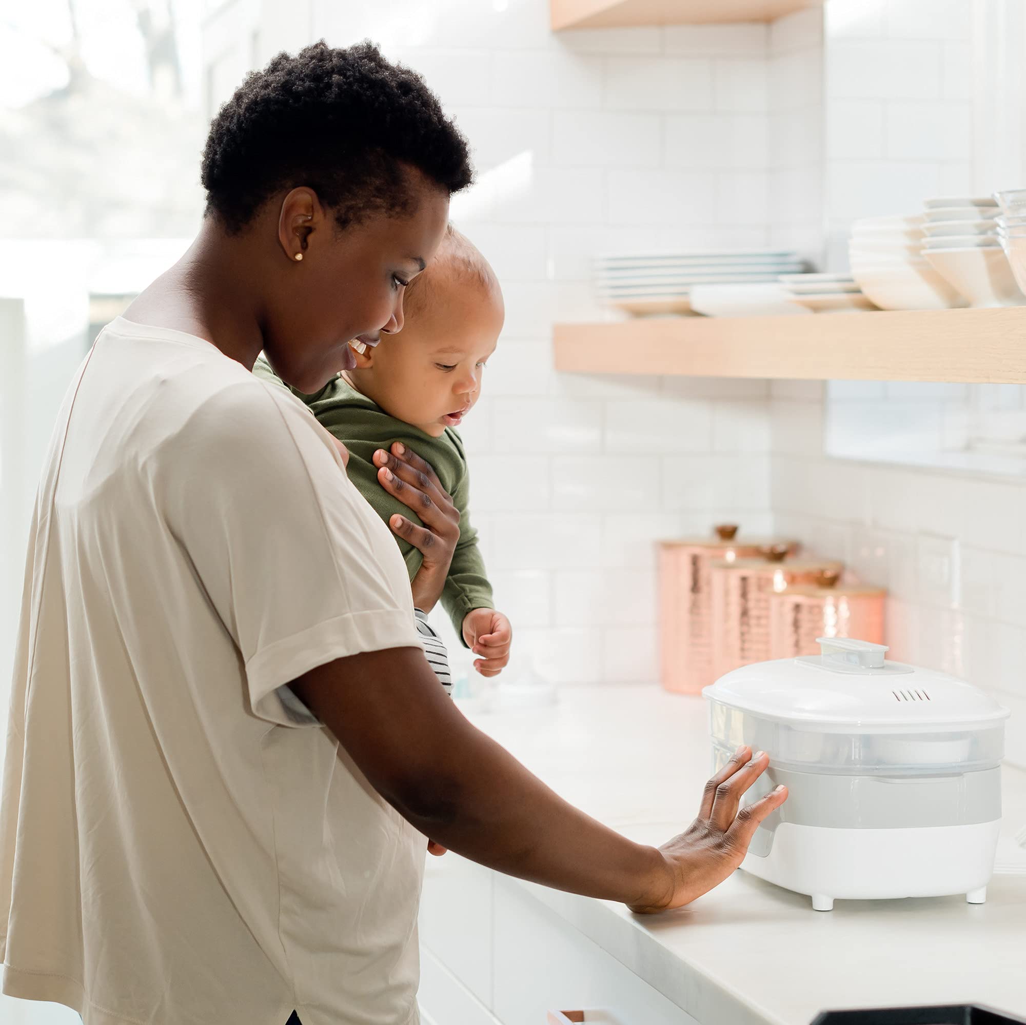 The First Years Modular Baby Bottle Sterilizer - Countertop Steam Sterilizer for Baby Bottles, Pacifiers & Breast Pump Parts - BPA-Free Baby Feeding Essentials - Perfect for Home, Travel & Daycare Use