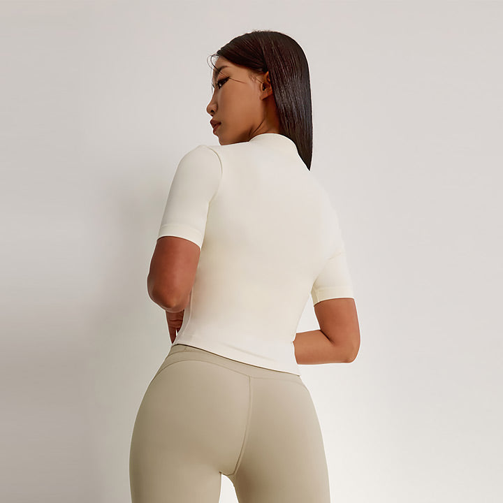 Slim Fit Crop Short Sleeve Zip Up Jacket for Women - Lightweight Fashion Outerwear for Spring & Summer - Perfect for Casual Outings, Streetwear & Layering