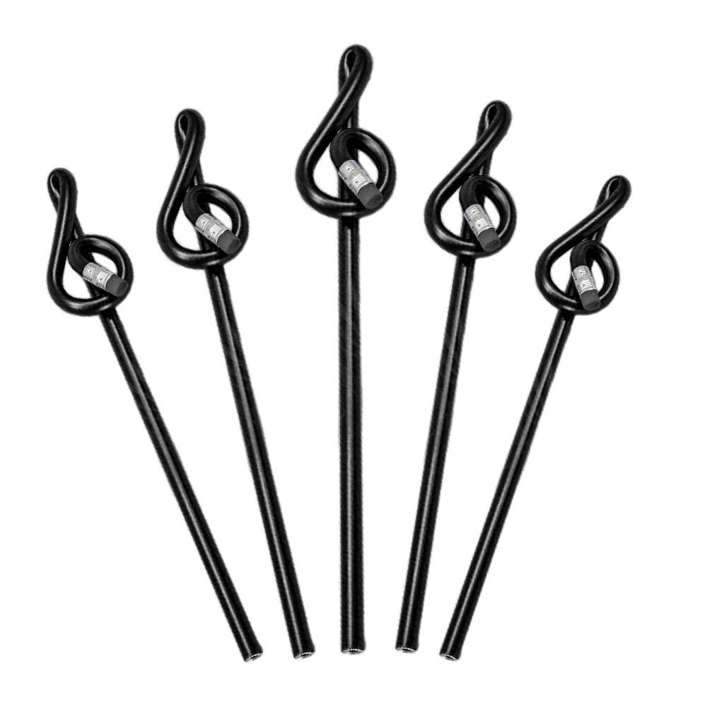 SKY Treble Clef Shaped Pencil with Eraser - 5 Pack Black Music Note Pencils for Students, Musicians & Music Lovers - Perfect Educational Gift for Music Classes, Piano Lessons & Creative Writing