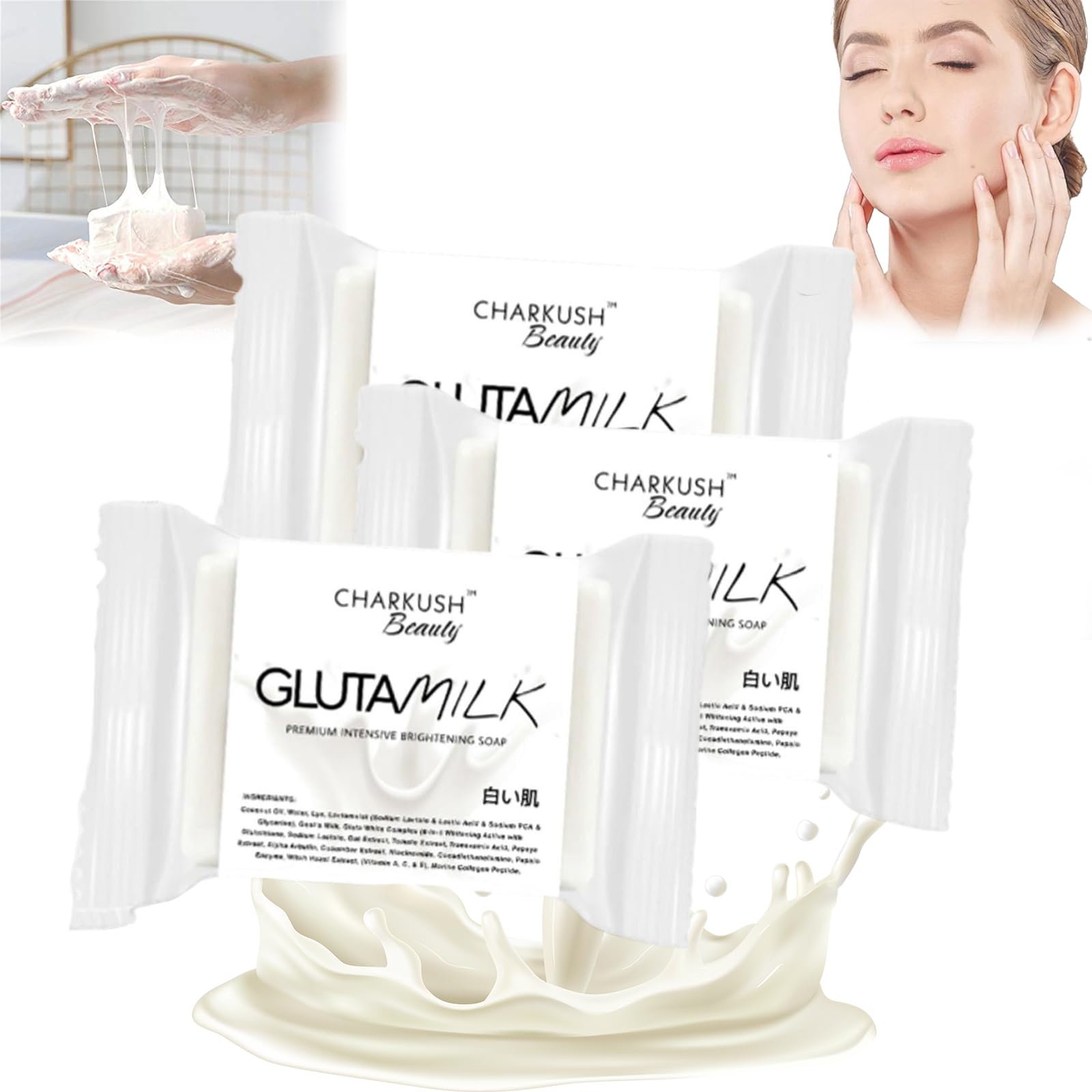 Gluta Milk Soap Bar for Face & Body - Protein Enriched, Skin Brightening & Moisturizing - Glutamilk Facial Soap for Smooth, Radiant Skin - Perfect for Daily Skincare Routine & Acne-Prone Skin (Pack of 3)