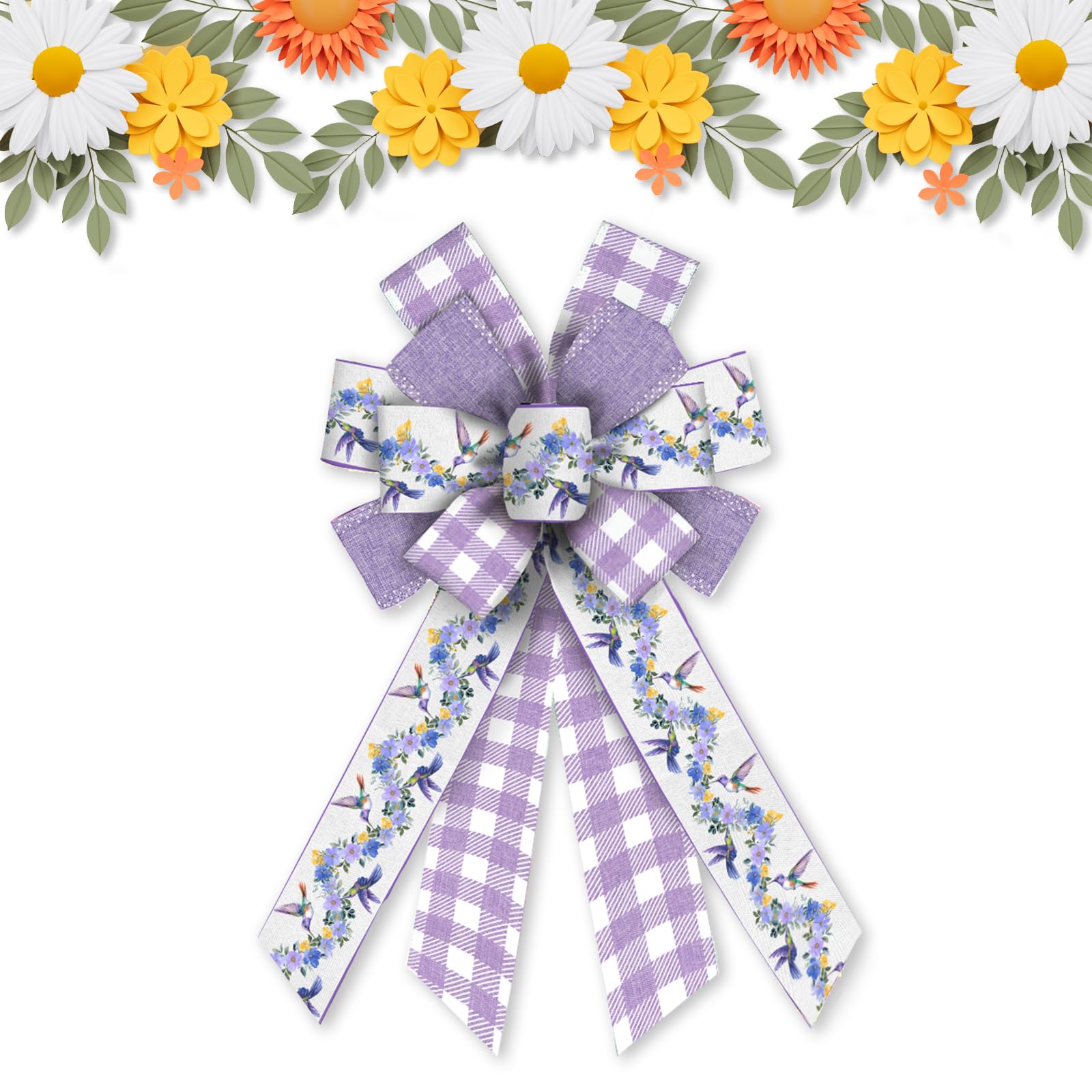 Lavender Floral Wreath Bows - Purple Burlap Spring Flowers Bows for Wreaths, Wedding, Farmhouse Decor, Front Door, Birthday Party | DIY Craft, Home Decor, Seasonal Decoration