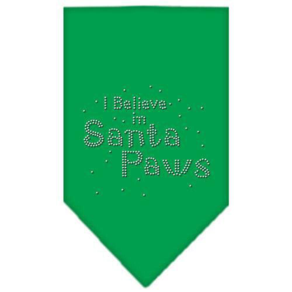 Sparkling Rhinestone Christmas Pet Bandana - 'I Believe In Santa Paws' Lime Green Small Dog Scarf for Holiday Photos & Festive Parties