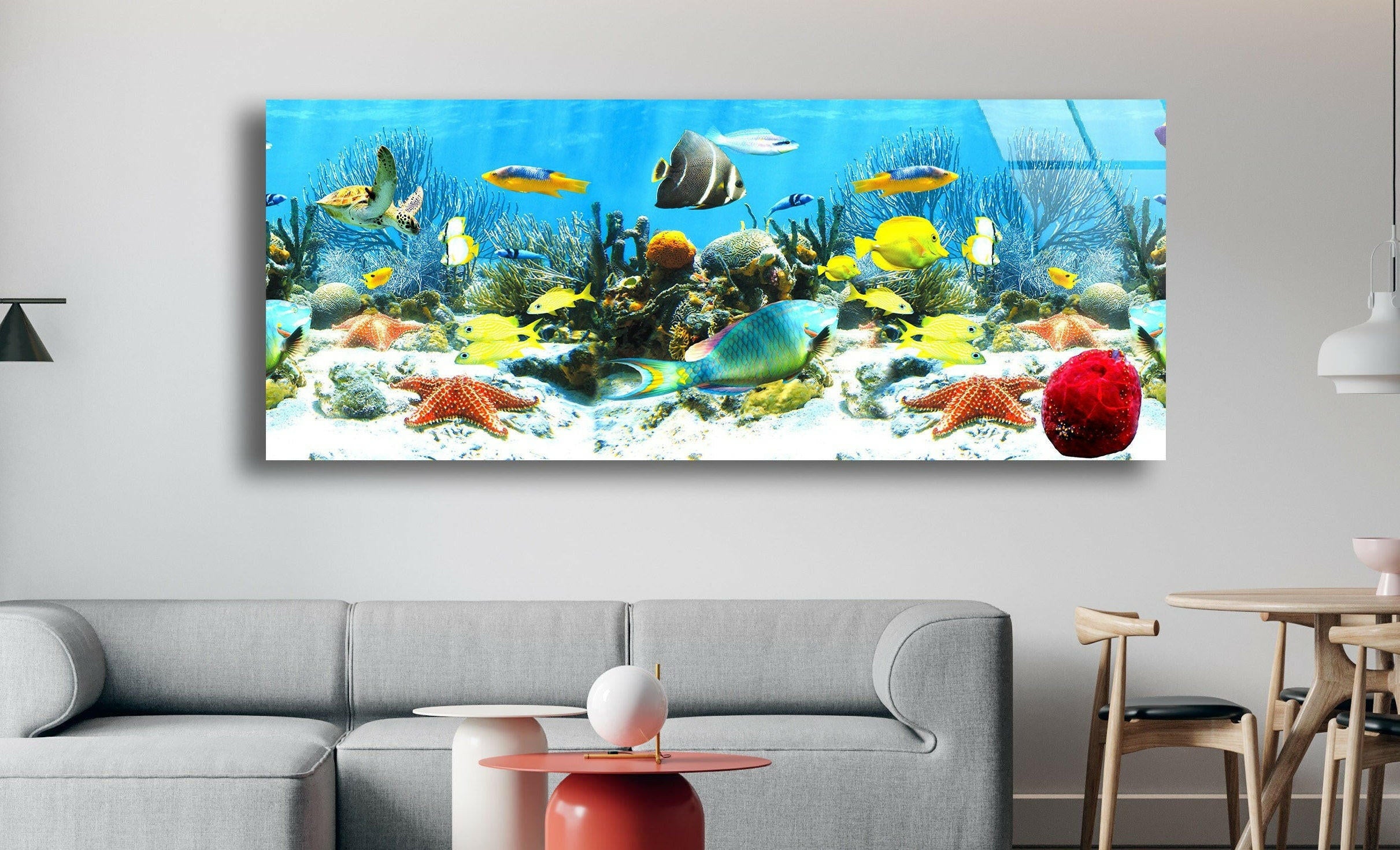 Vibrant Tropical Fish Glass Wall Art - Handmade Ocean-Themed Decor for Living Room, Bedroom, or Office