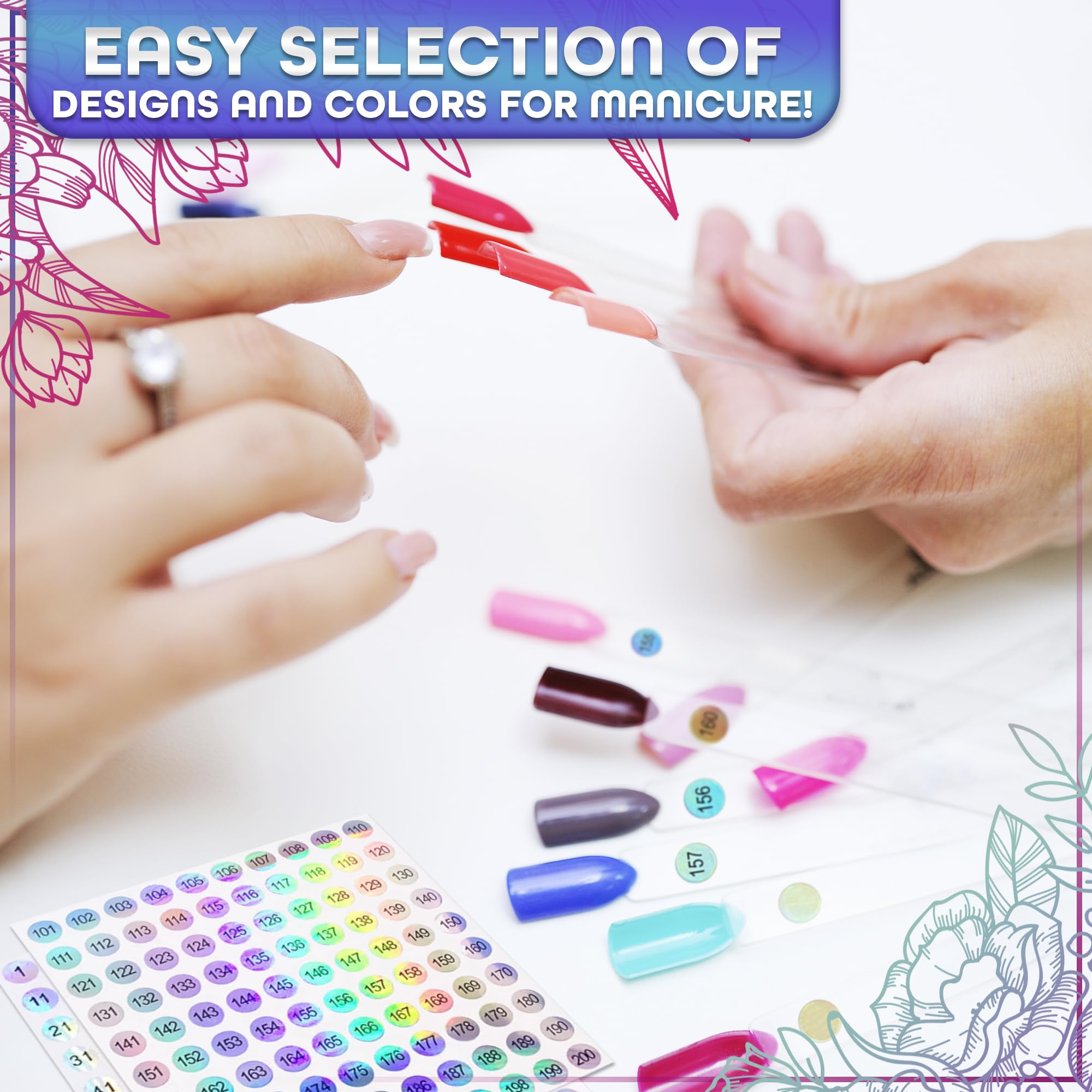 200Pcs Clear Nail Polish Swatch Sticks with Number Stickers - Professional Nail Color Display Rings for Salon & DIY Practice - Perfect for Nail Technicians, Beauty Students & Home Manicure Kits