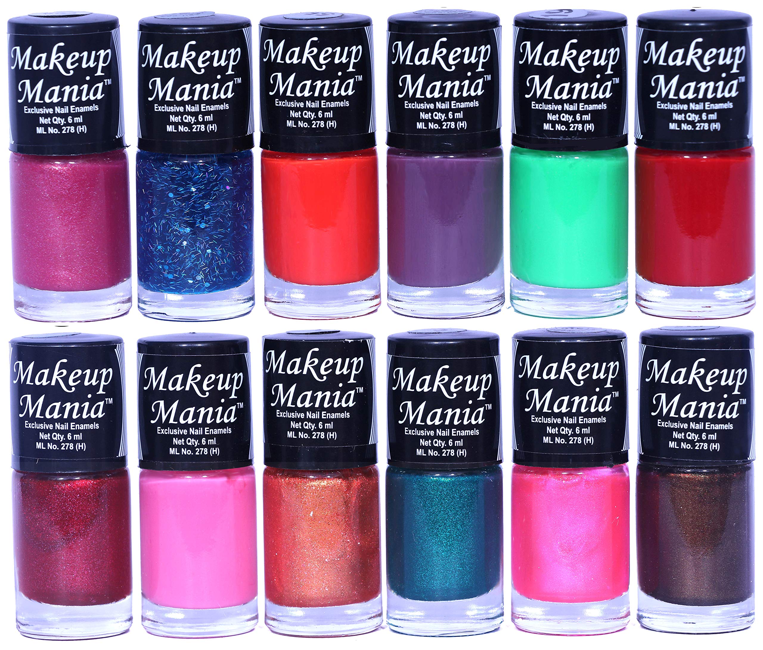Makeup Mania 12-Piece Nail Polish Set - 6ml Each, Multicolor Combo No.103 - Perfect for Home Manicures, Parties & Gift Giving