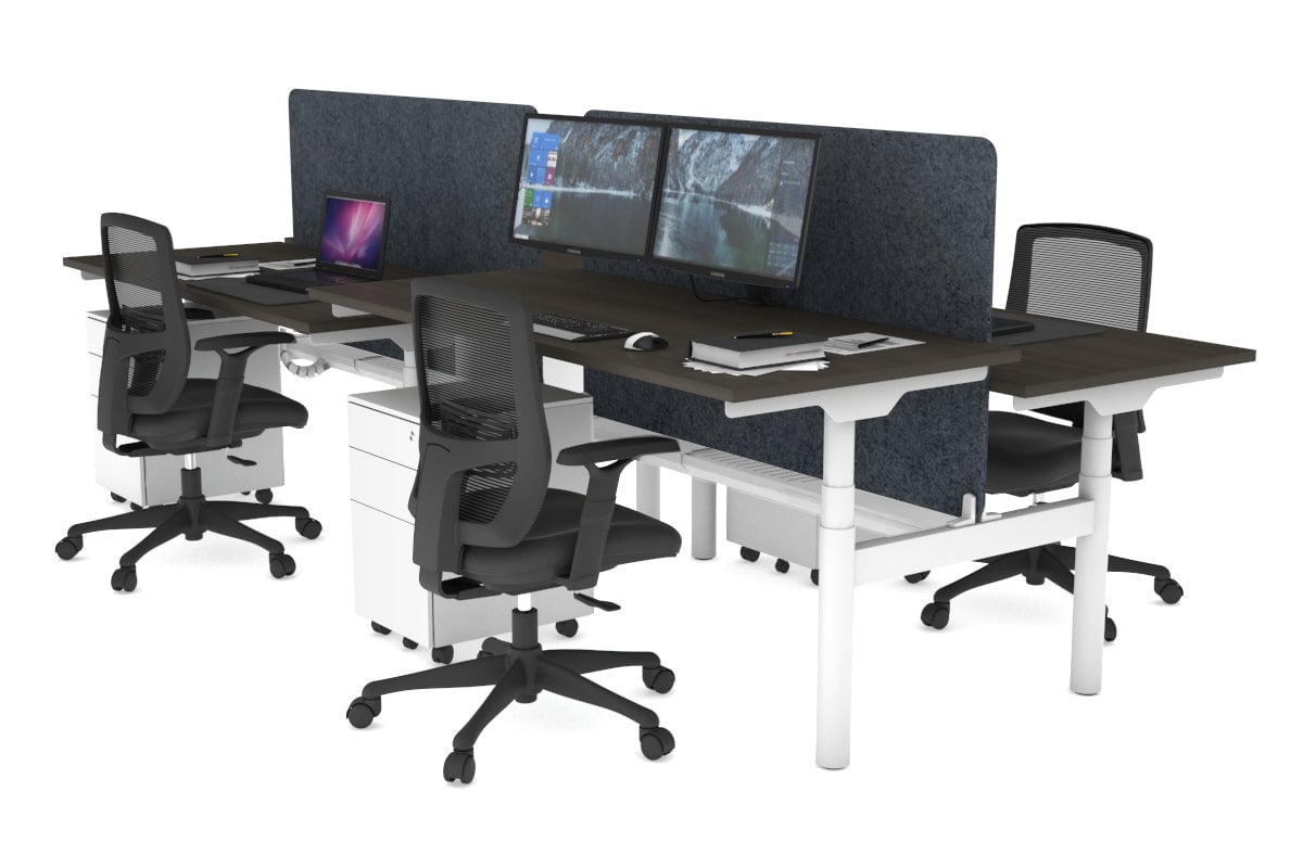 Flexi Premium Height Adjustable 4-Person H Bench Workstation - White Frame [1800L x 700W] - Ideal for Office, Coworking Spaces & Home Offices
