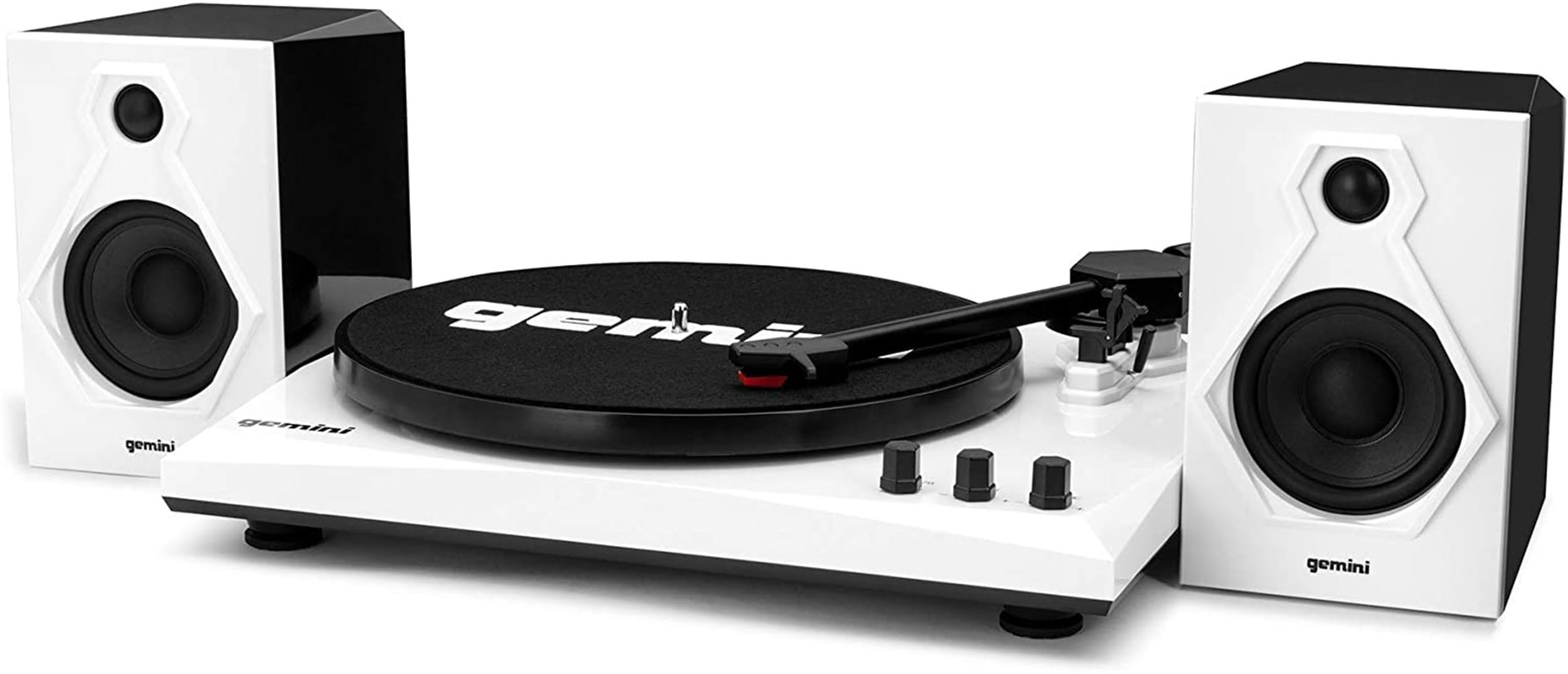 Gemini Sound TT-900 3-Speed Bluetooth Turntable with Stereo Speakers & Pitch Control - White Vinyl Record Player for Home DJing & Music Listening