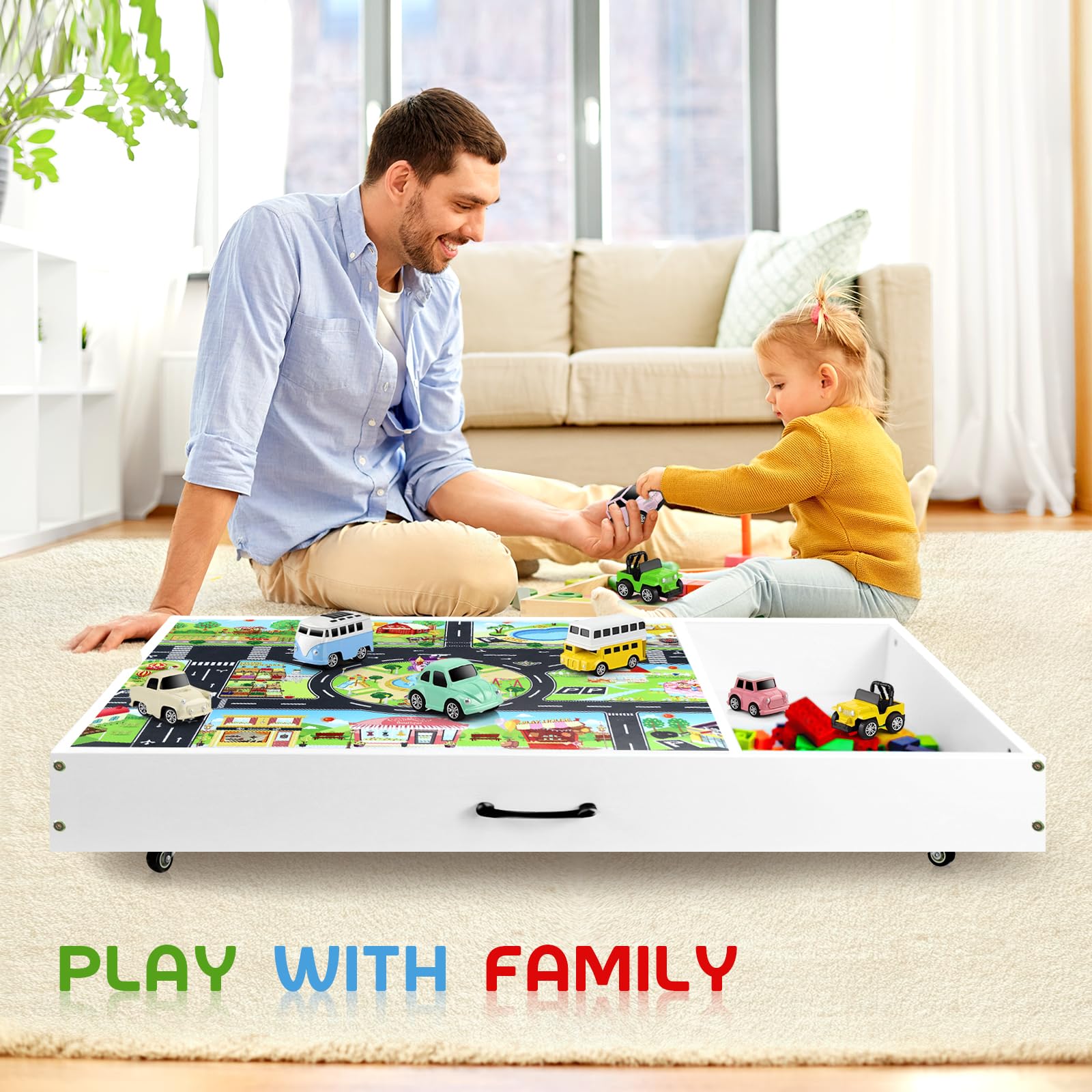2 in 1 Kids Activity Table with Large Storage | Construction Play Table Compatible with Lego Blocks, Cars & Trains | Toy Organizer Game Table for Boys & Girls | Perfect for Bedroom Play, Living Room Storage & Under Bed Organization