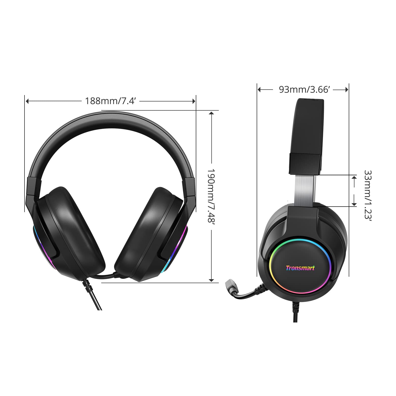 Tronsmart Sparkle RGB Gaming Headset with Microphone, 7.1 Virtual Surround Sound, 50mm Drivers, Noise Cancelling - Compatible with PS4/PS5/Switch/Mac/PC - Perfect for Gaming, Streaming & Online Meetings