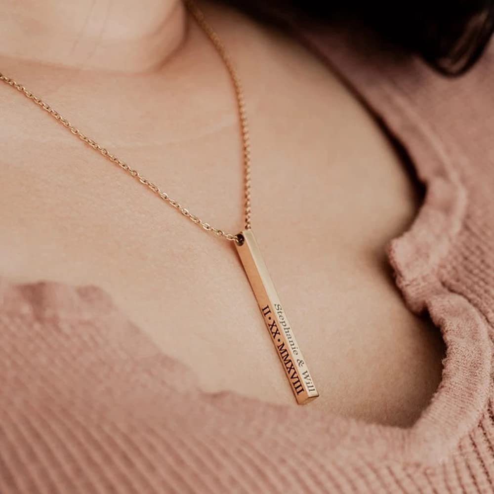 Personalized 3D Bar Necklace - Custom Engraved Name Pendant for Men & Women - Unique Gift for Anniversary, Birthday & Valentine's Day - Perfect for Everyday Wear & Special Occasions