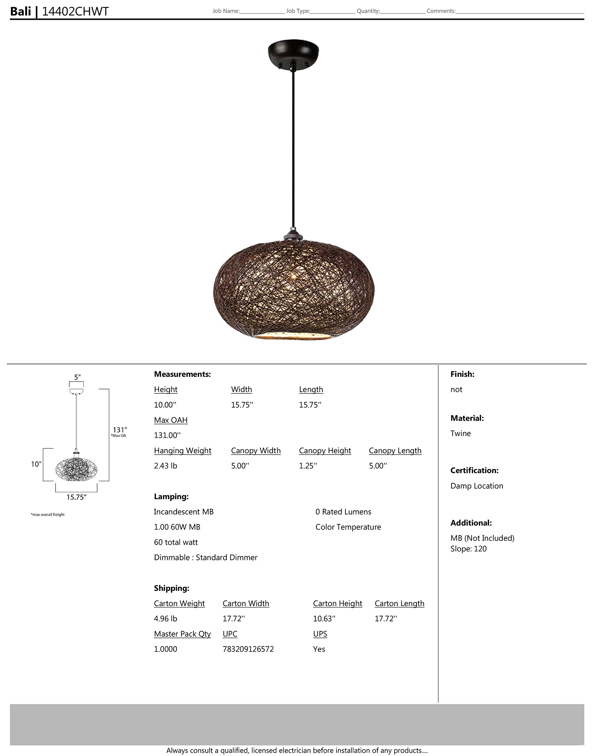 Maxim Bali-One Light Pendant Lamp - 15.75