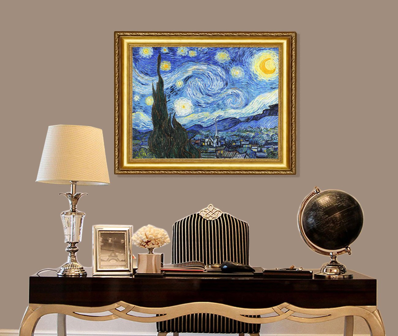 ELITEART Vincent Van Gogh Starry Night Oil Painting Reproduction - Giclee Canvas Wall Art Print, Framed 25x29 Inches - Perfect for Living Room, Bedroom & Office Decor