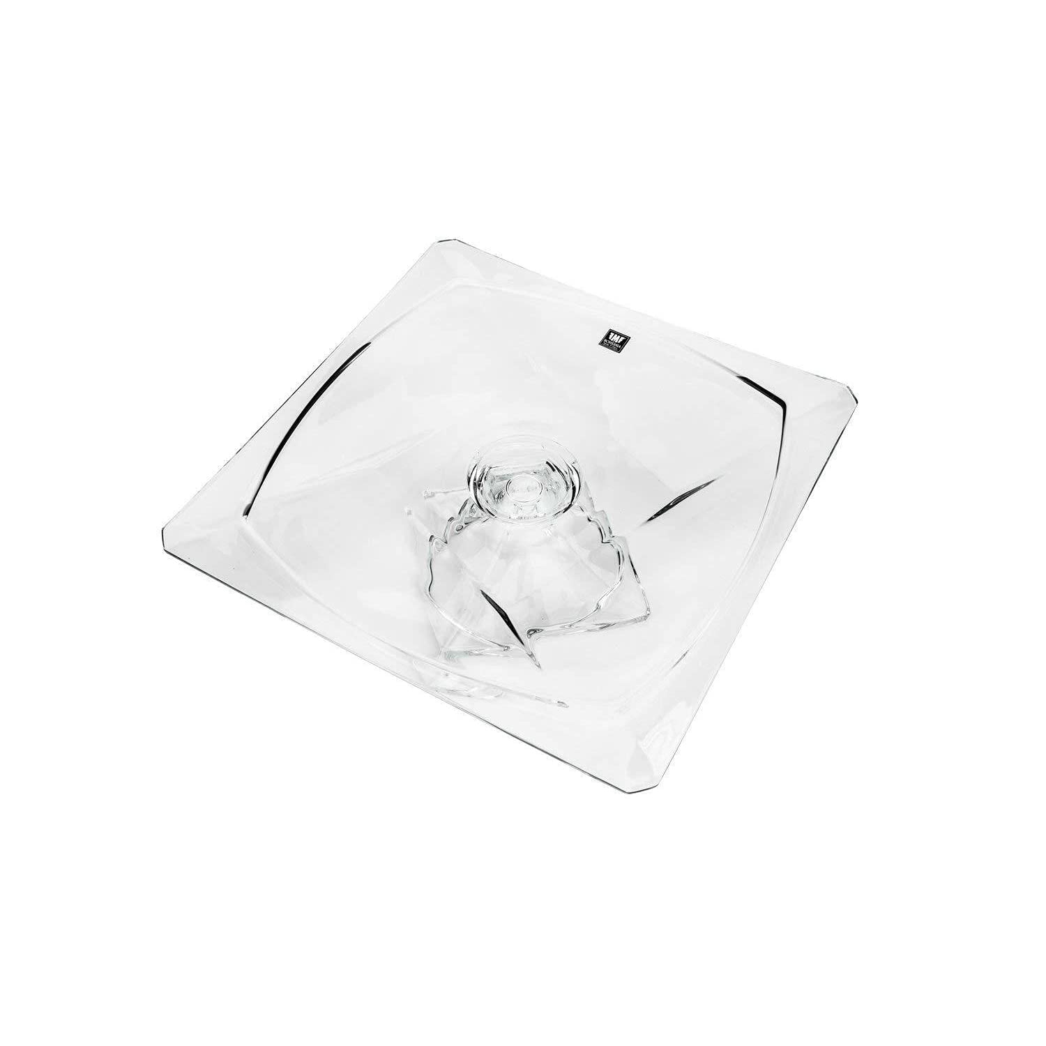 Handcrafted Modern Crystal Decorative Plate - 12 Inch Footed Serving Tray for Dining, Centerpiece & Home Decor | Quadron Collection by World Gifts