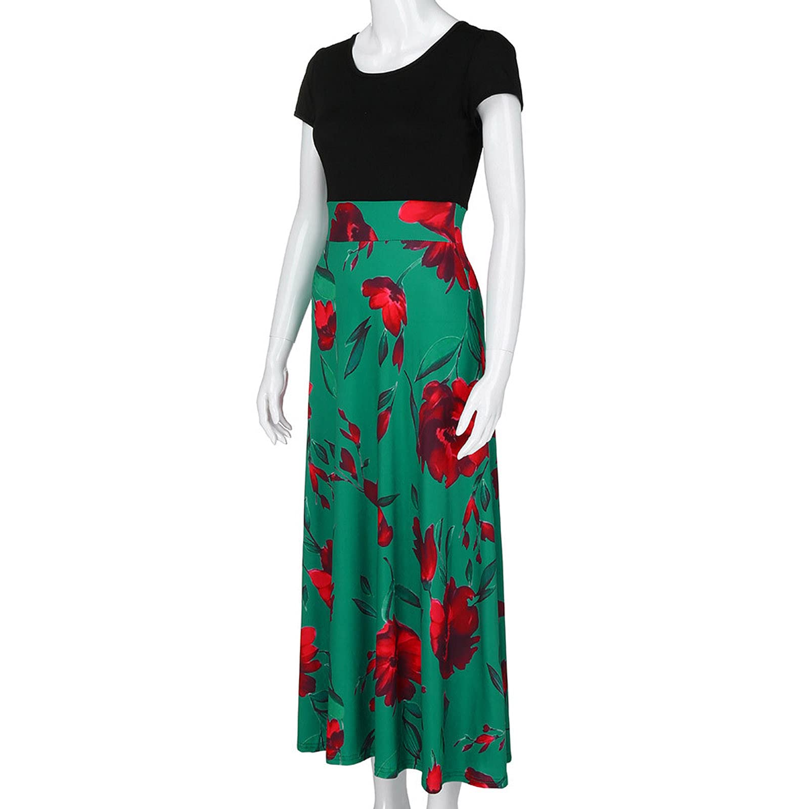 2024 Women's Summer Dresses - Floral Printed Short Sleeve Formal Graduation Dress Plus Size | Perfect for Beach Vacations, Garden Parties & Special Occasions