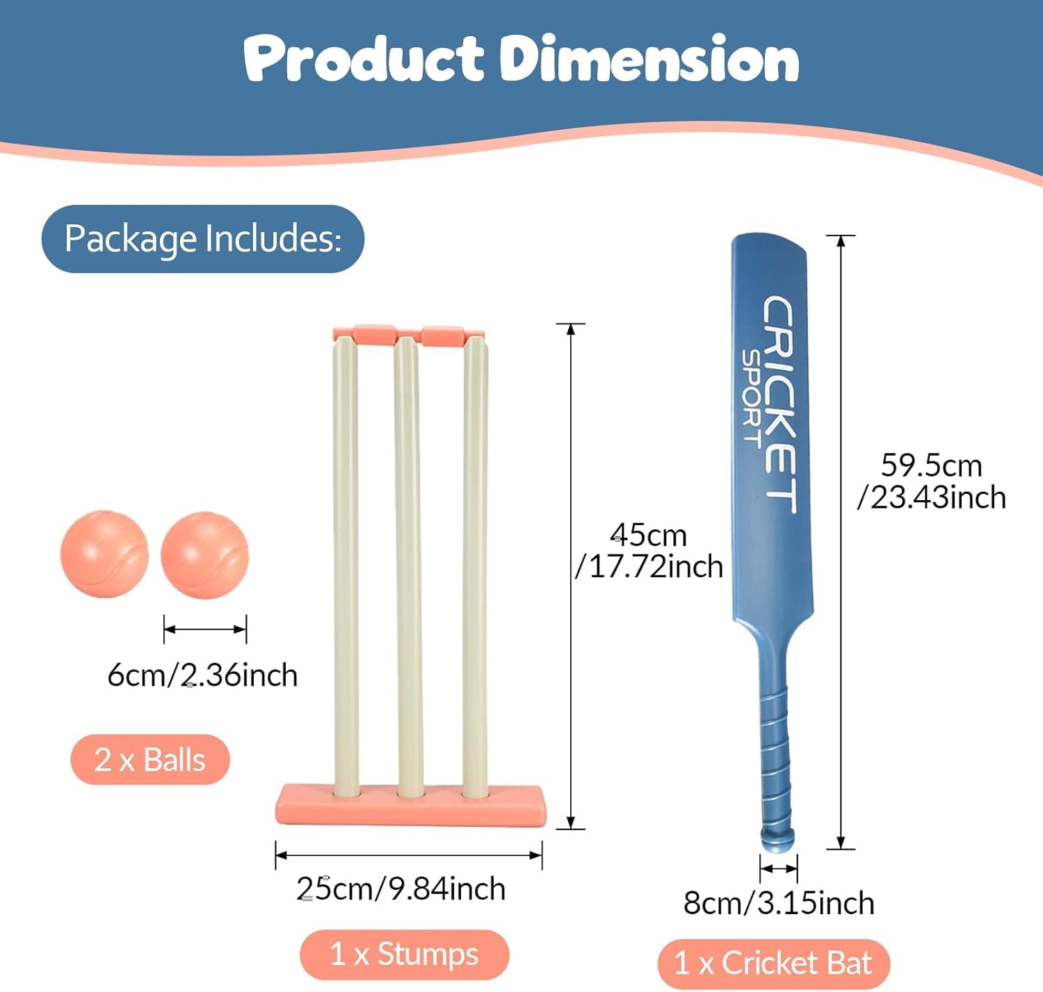 **Kids Cricket Set - 6-Piece Outdoor Sports Training Kit with Bat, Balls & Stumps for Backyard, Garden & Park Play - Perfect for Boys & Girls Ages 5-12**