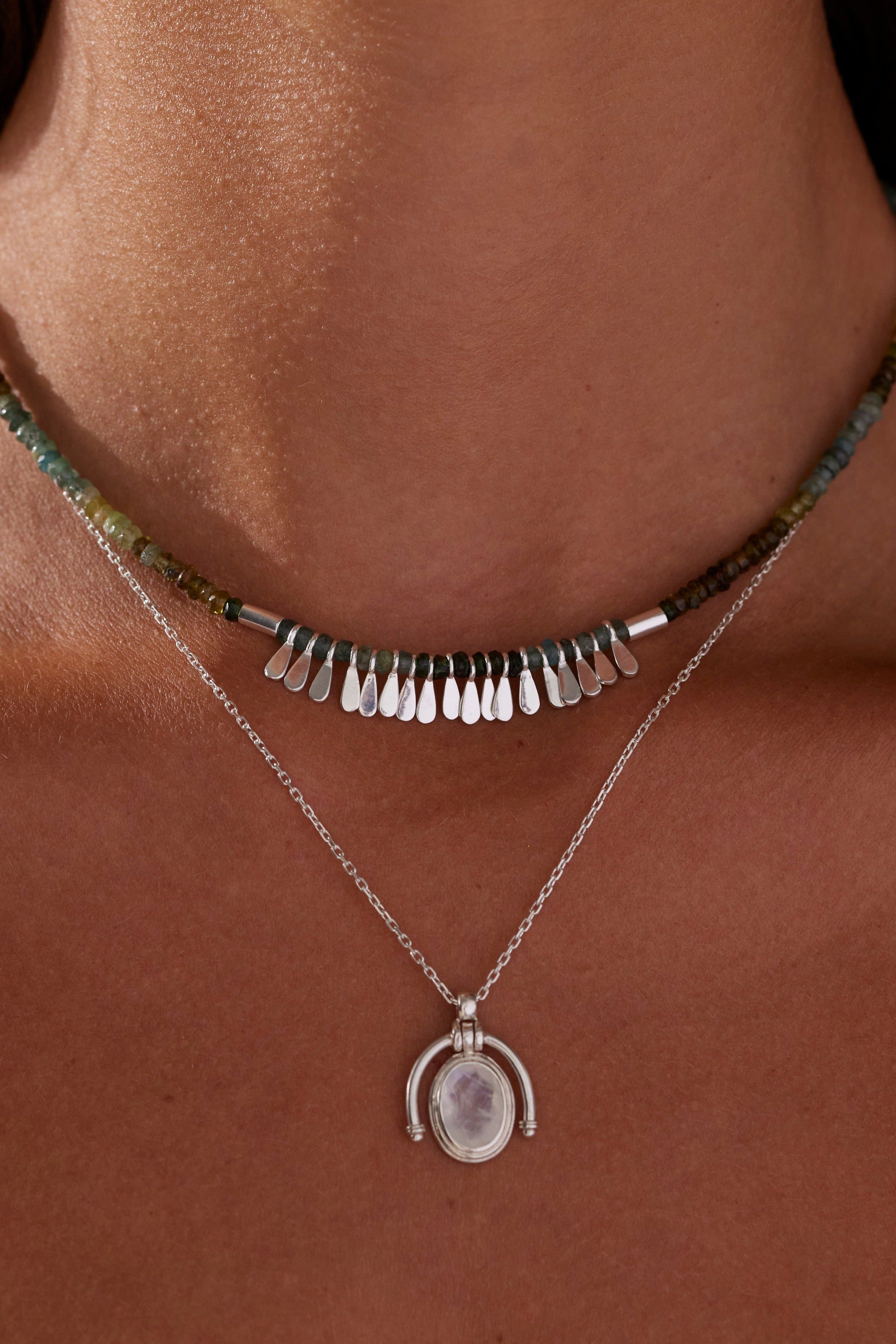 Flora Tourmaline Silver Tassel Necklace for Women - Elegant Bohemian Jewelry for Party, Wedding & Everyday Wear