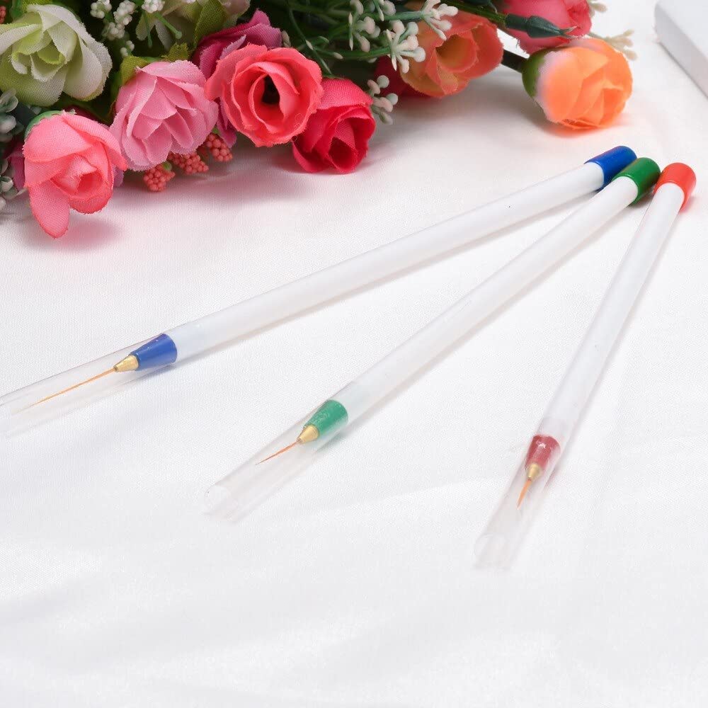 ALVRIO 3-Piece Fine Drawing Striping Liner Nail Art Pen Brush Set - Professional Salon & DIY Gel UV Manicure Tools with Multicolor Tips (Perfect for Nail Design, French Tips & Creative Nail Art)