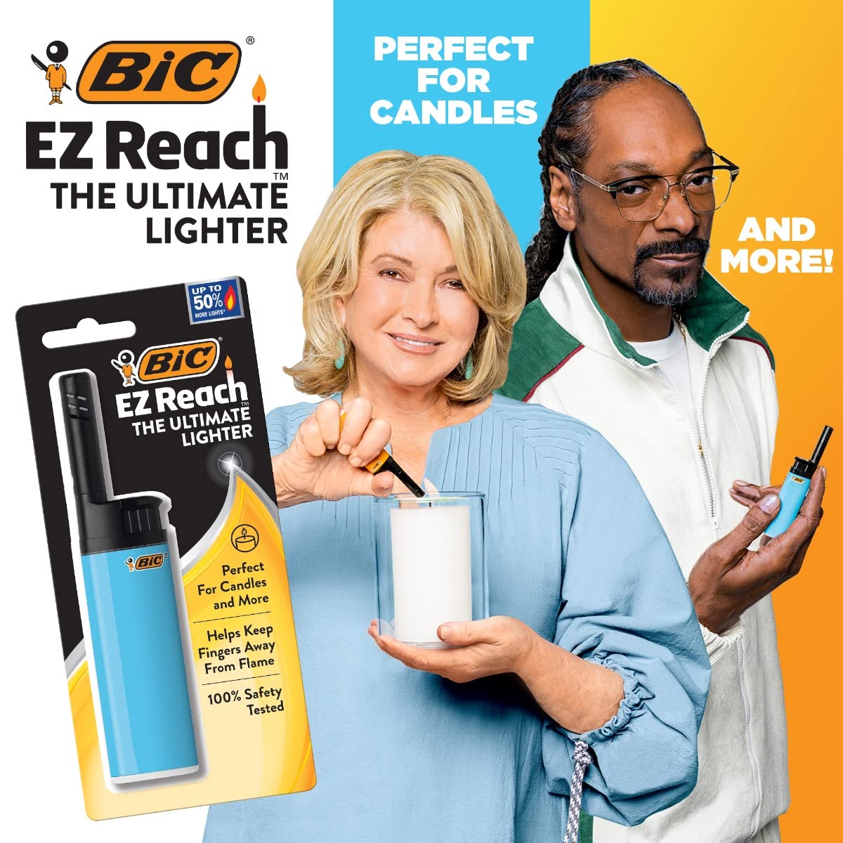 BIC EZ Reach Candle Lighter with Extended 1.45-inch Wand - 4 Pack Assorted Designs - Perfect for Candles, Grills, Firepits & Hard-to-Reach Places - Bob Marley Inspired Lighters for Home, Camping & Outdoor Use