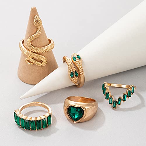 Boho Crystal Snake Rings Set for Women - Stackable Midi Cuff Rings, Gold Plated Knuckle Rings, Retro Joint Finger Rings - Perfect Mother's Day Gift, Birthday Present & Boho Jewelry for Everyday Wear
