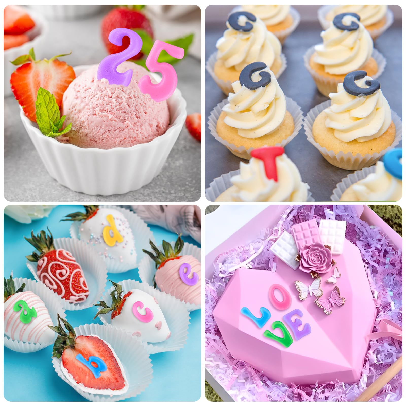 4-Piece Silicone Alphabet & Number Molds (A-Z, 0-9) - Non-Stick Fondant Chocolate Candy Molds for Baking, Cake Decorating, DIY Desserts - Perfect for Birthday Parties, Wedding Cakes & Holiday Treats