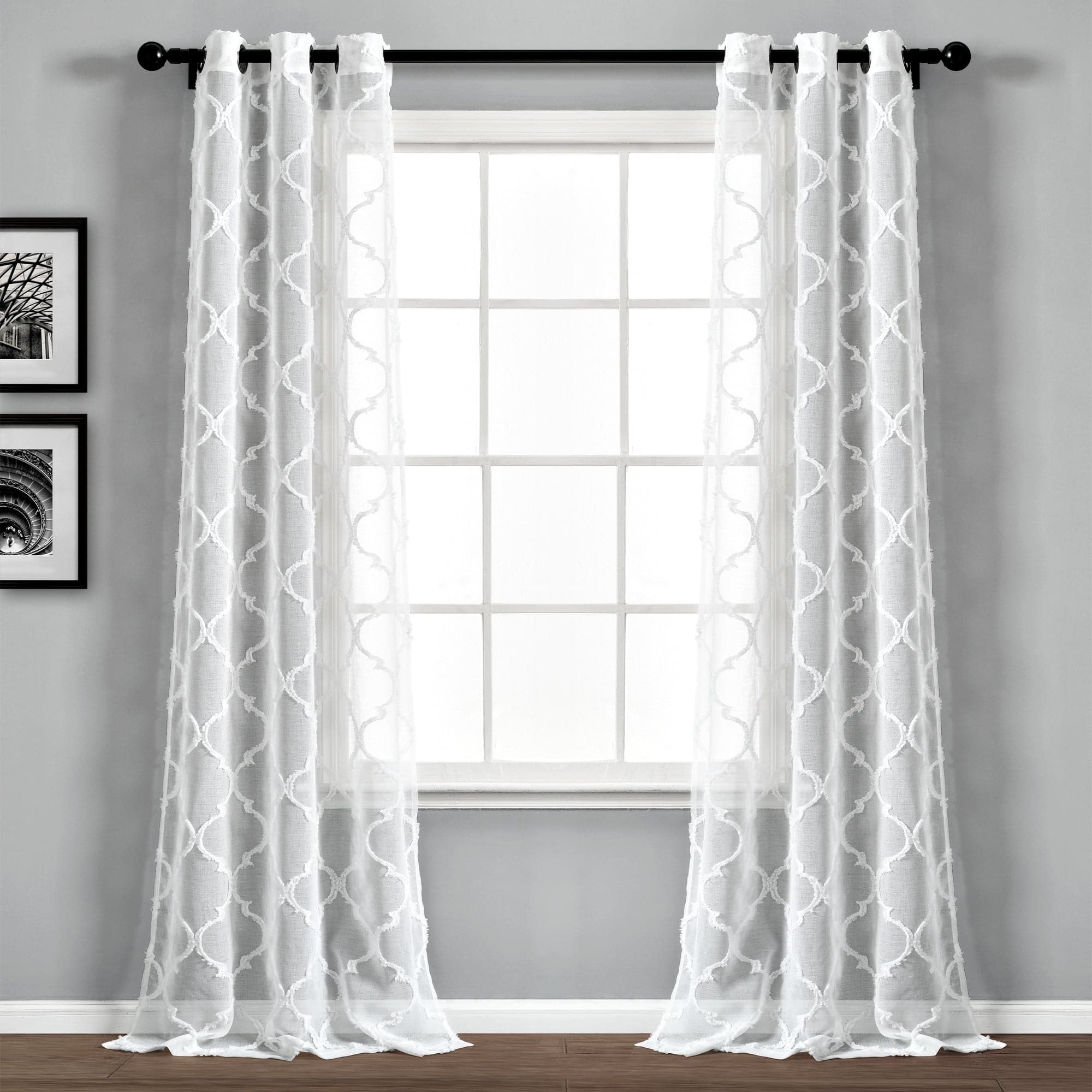 Avon Trellis Grommet Sheer Window Curtain Panel Set - Light Filtering Sheer Curtains for Living Room, Bedroom & Kitchen - Elegant Home Decor with Easy Installation