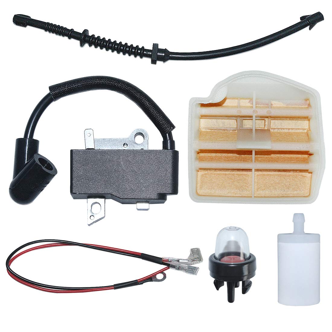 AUMEL Ignition Coil Air Fuel Filter Line Primer Bulb Kit - Compatible with Husqvarna 445 450 450E Chainsaw - Replacement for 573935701 & 544080803 - Perfect for Chainsaw Maintenance & Repair
