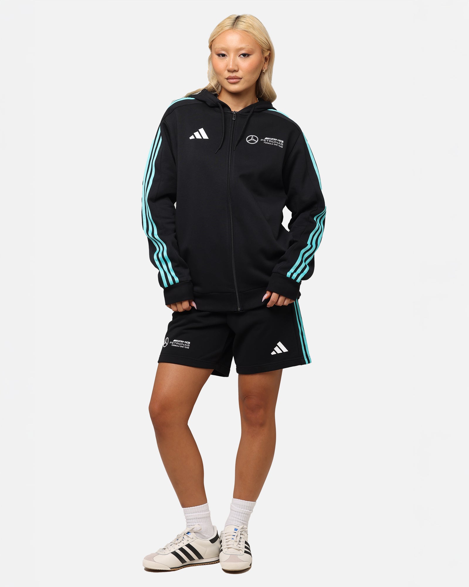 Adidas x Mercedes AMG Petronas Formula One F1 DNA Full Zip Hoodie - Black & White - Men's Racing Jacket for Casual Wear & Motorsport Fans