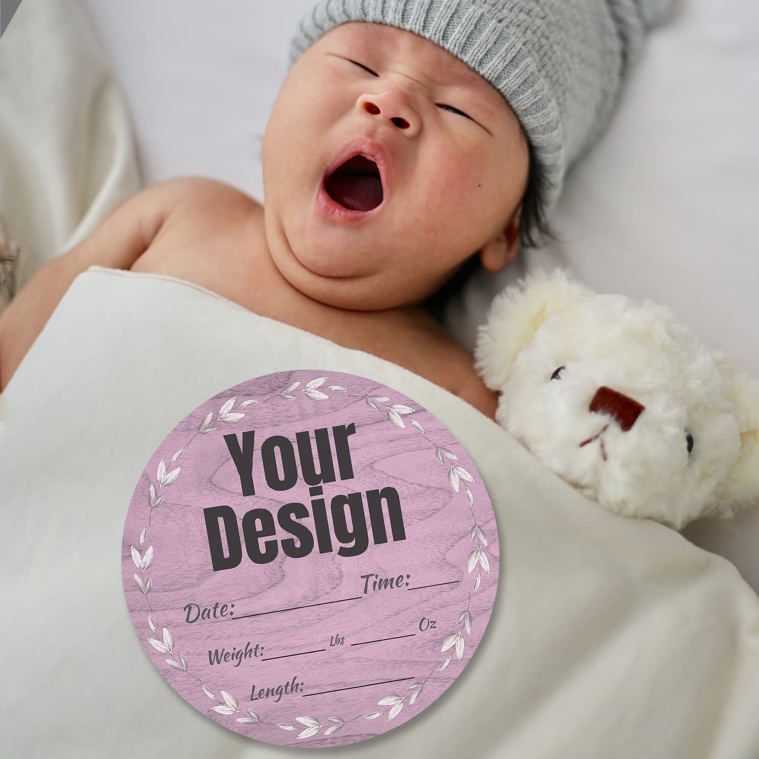 Personalized Baby Newborn Announcement Sign - Custom Name & Gender Reveal for Nursery, Wall Decor, Photography Props - Perfect for Girl, Boy or Neutral Themes (Farmhouse Purple) | Ideal for Birth Announcements, Baby Showers & Hospital Photo Shoots
