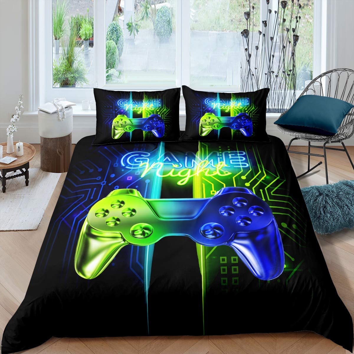 Feelyou Gaming Comforter Cover Set - Twin Size Video Game Themed Duvet Cover with 2 Pillowcases for Boys, Kids & Teens - Gamer Bedding with Controller Design - Perfect for Bedroom Decor & Gaming Enthusiast Sleepovers (King Size)