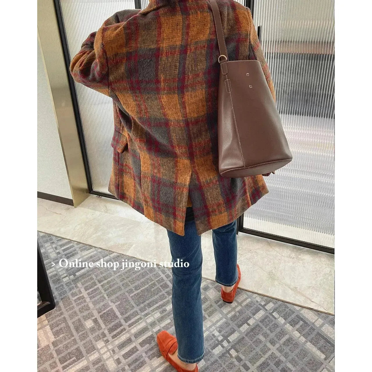 Stylish Plaid Loose Fit Women's Coat - Fashionable Fall & Winter Outerwear for Casual Outings and Office Wear