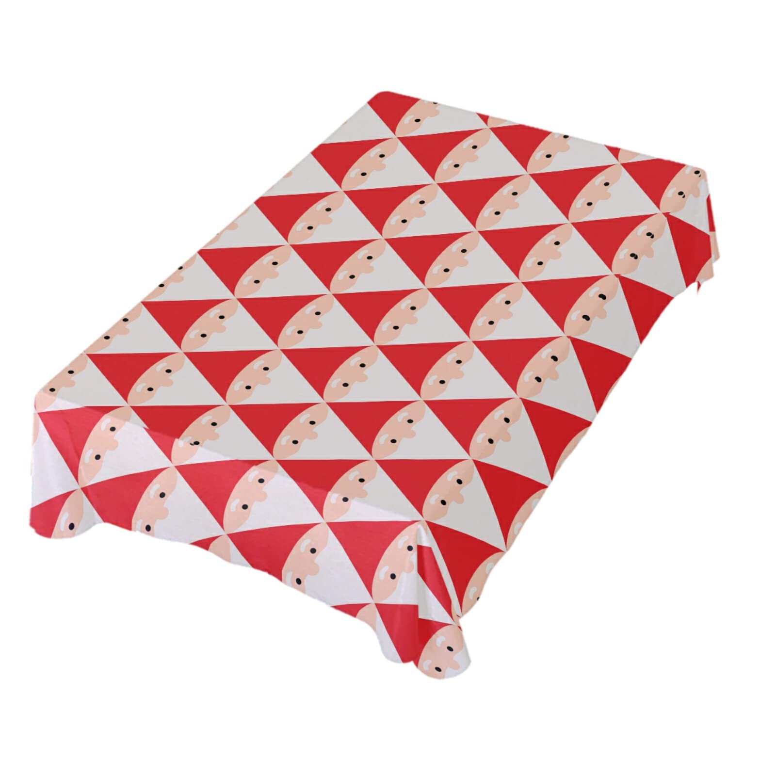 Santa Claus Geometric Pattern Polyester Tablecloth 54 x 72 Inch - Rectangle Party Table Decor for Christmas Dinner, Holiday Celebrations & Festive Home Decoration
